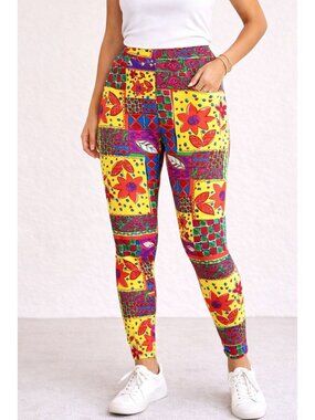 Vintage Ultimate Lee Patchwork Floral Leggings Large Multicolor Stretch Pants